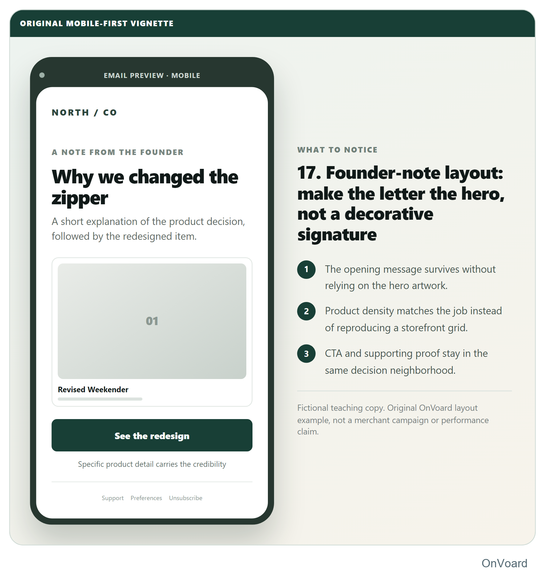 17. Founder-note layout: make the letter the hero, not a decorative signature