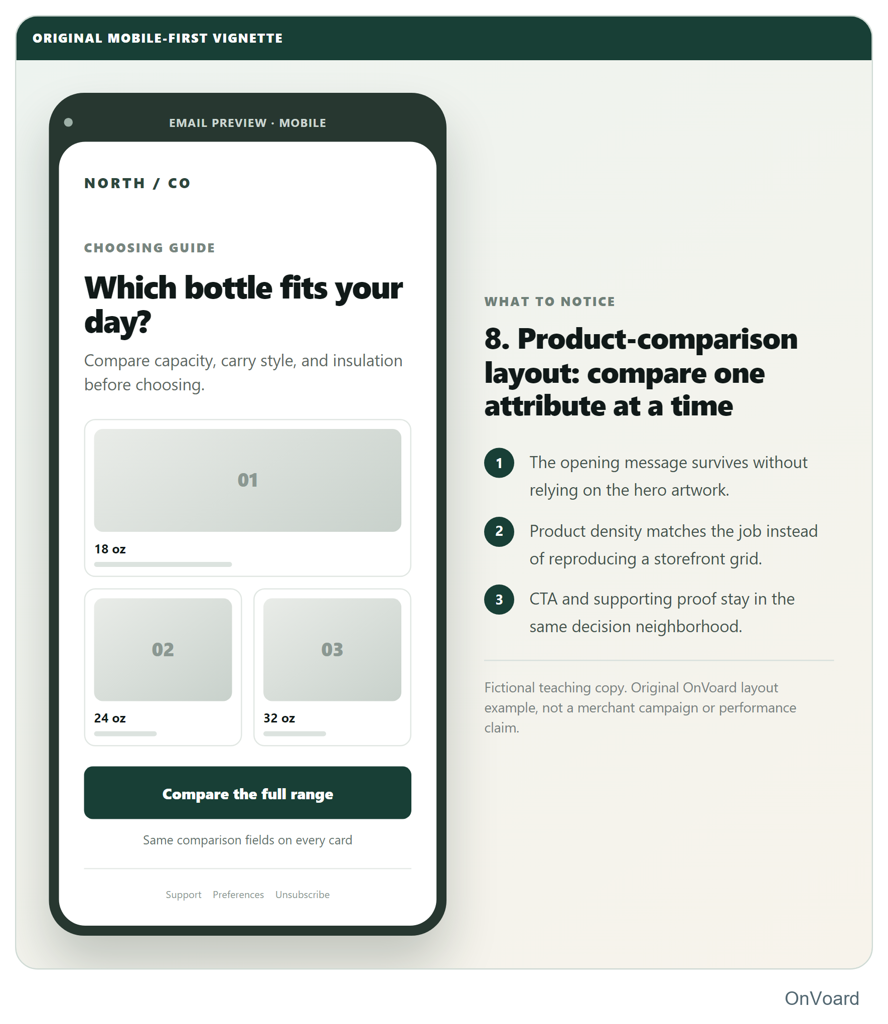 8. Product-comparison layout: compare one attribute at a time
