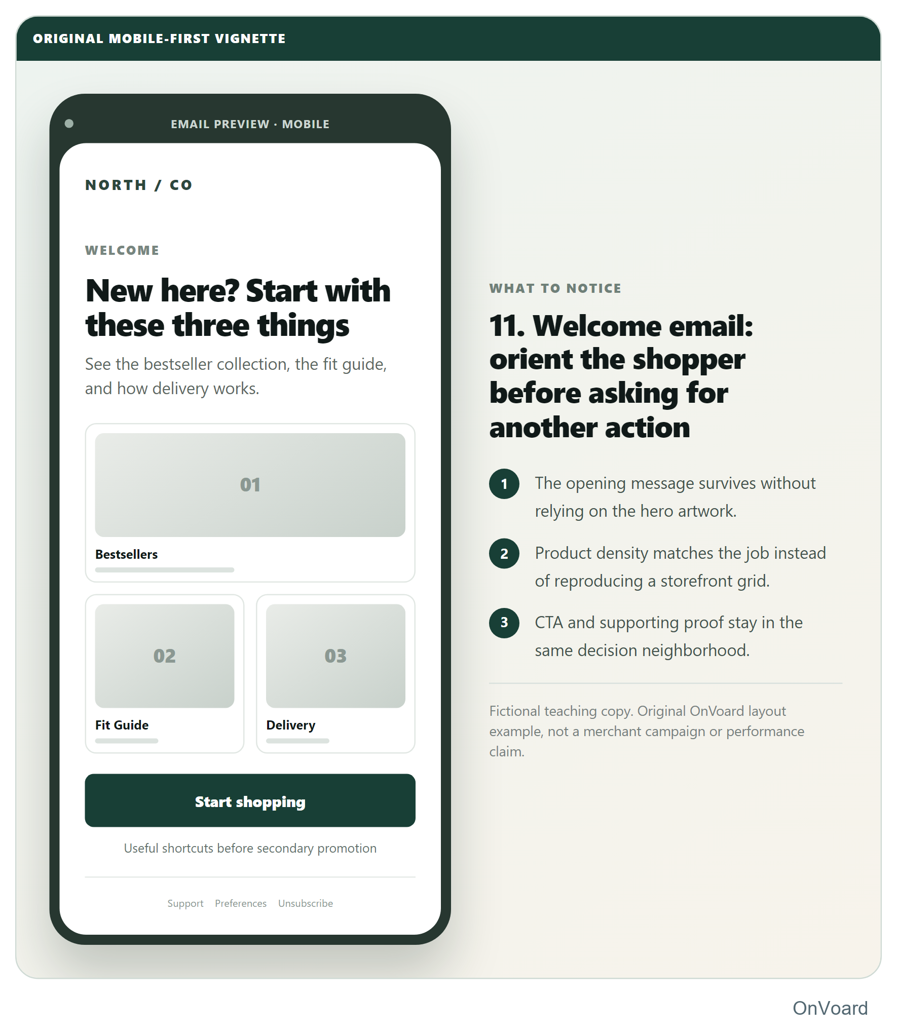 11. Welcome email: orient the shopper before asking for another action