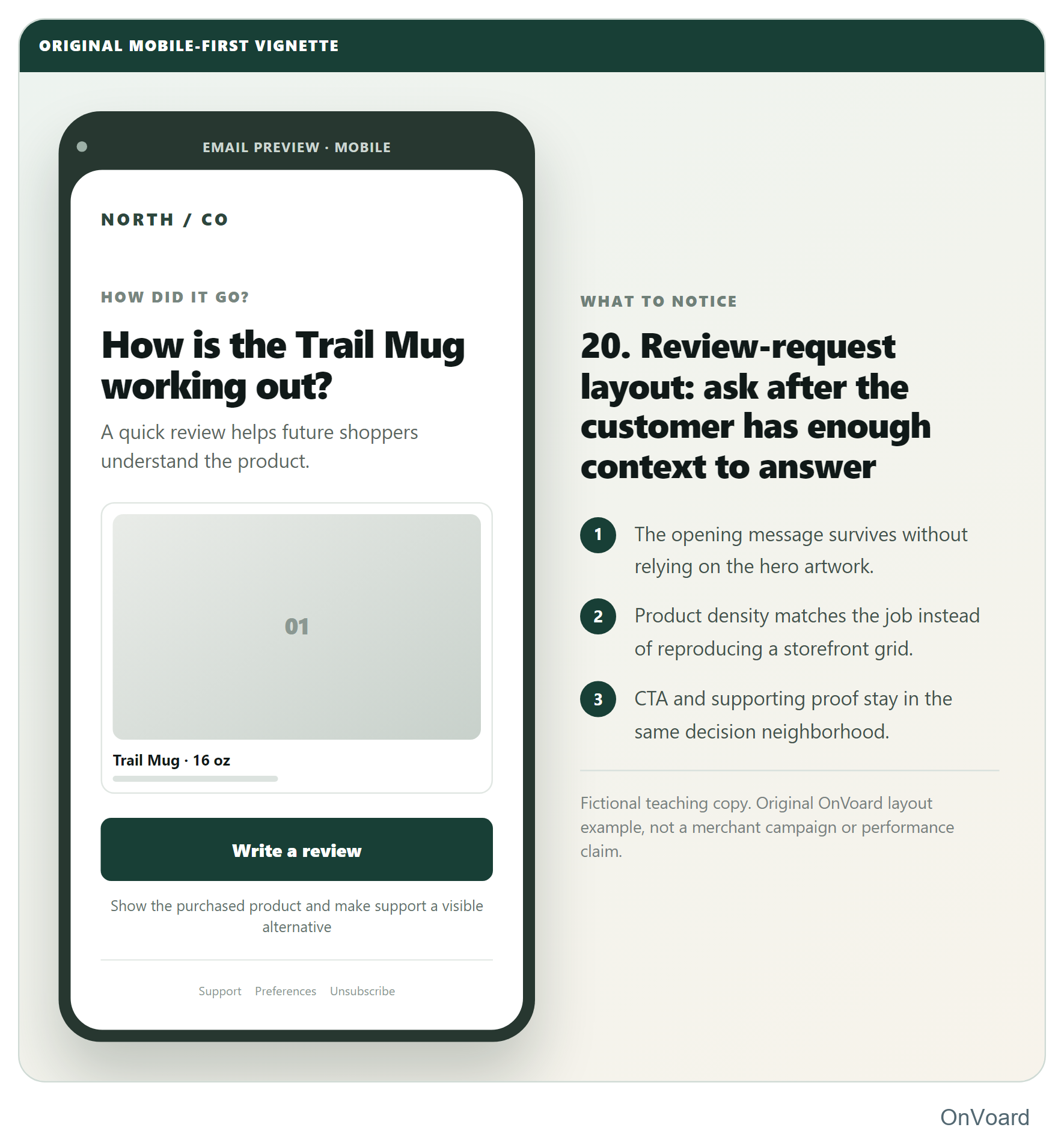 20. Review-request layout: ask after the customer has enough context to answer