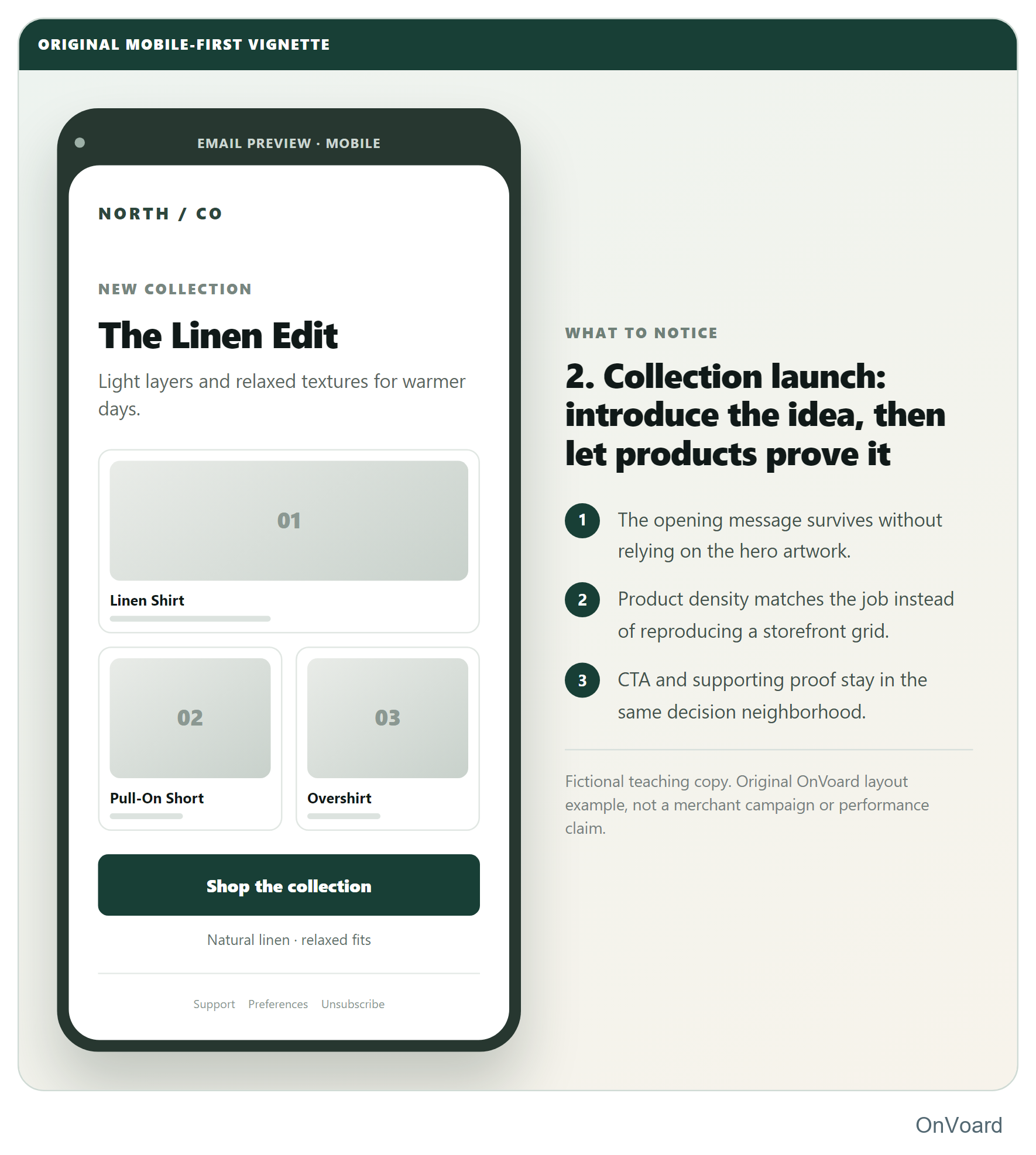 2. Collection launch: introduce the idea, then let products prove it