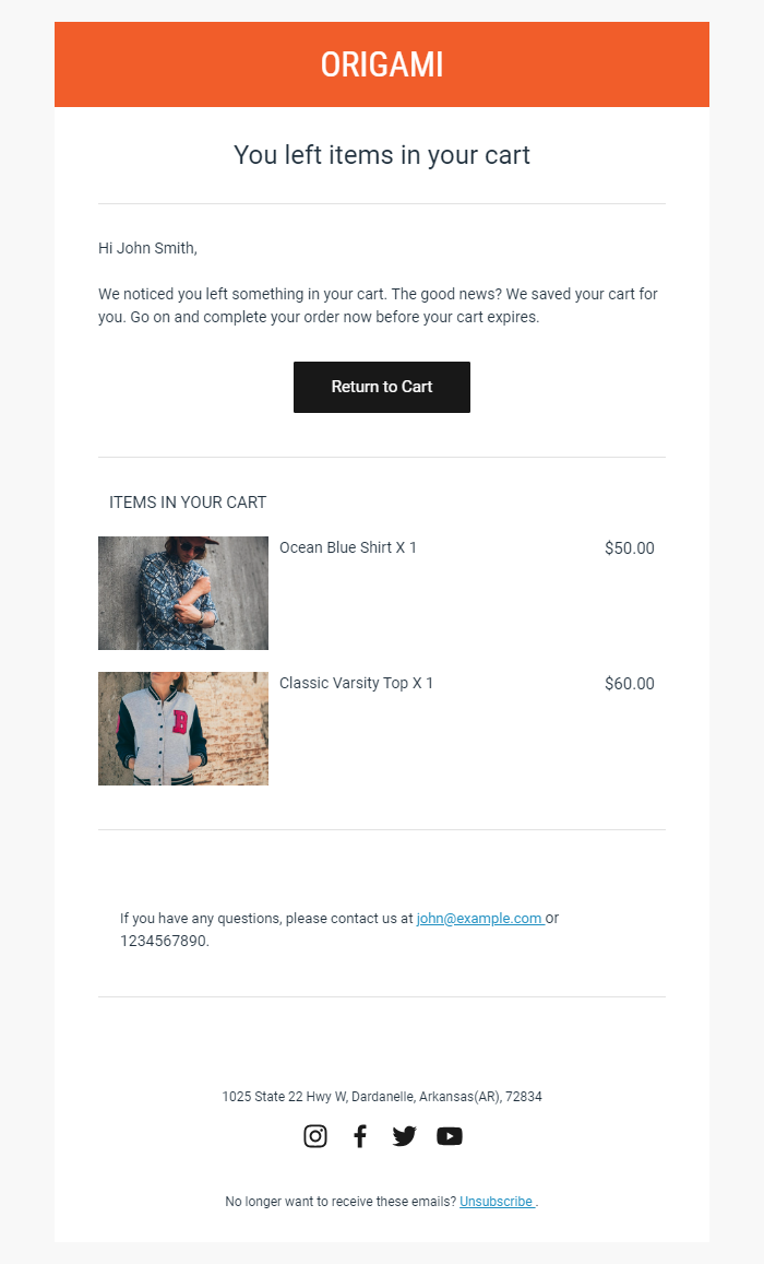 RenderKu Abandoned Checkout example, annotated for cart continuity and return CTA.