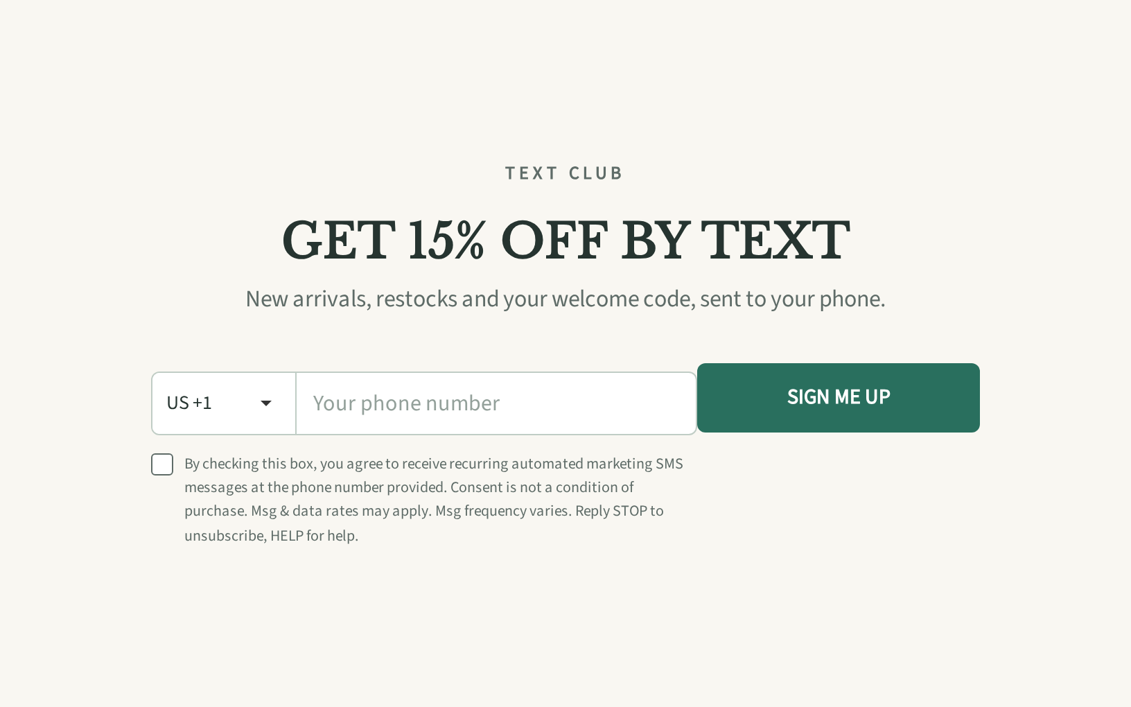 Collectibles SMS Signup, step 1 of 3 (Capture (Phone))