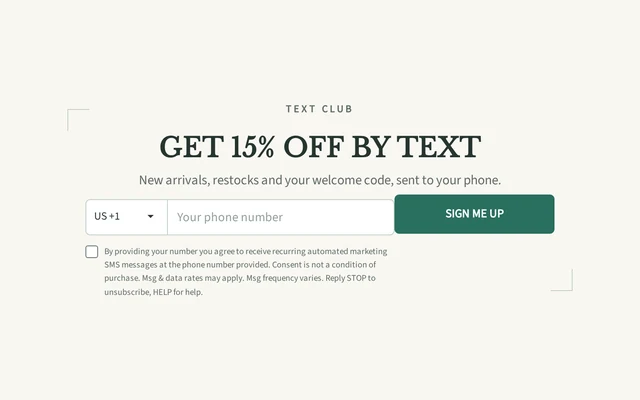 Collectibles SMS Signup, step 1 of 3 (Capture (Phone))