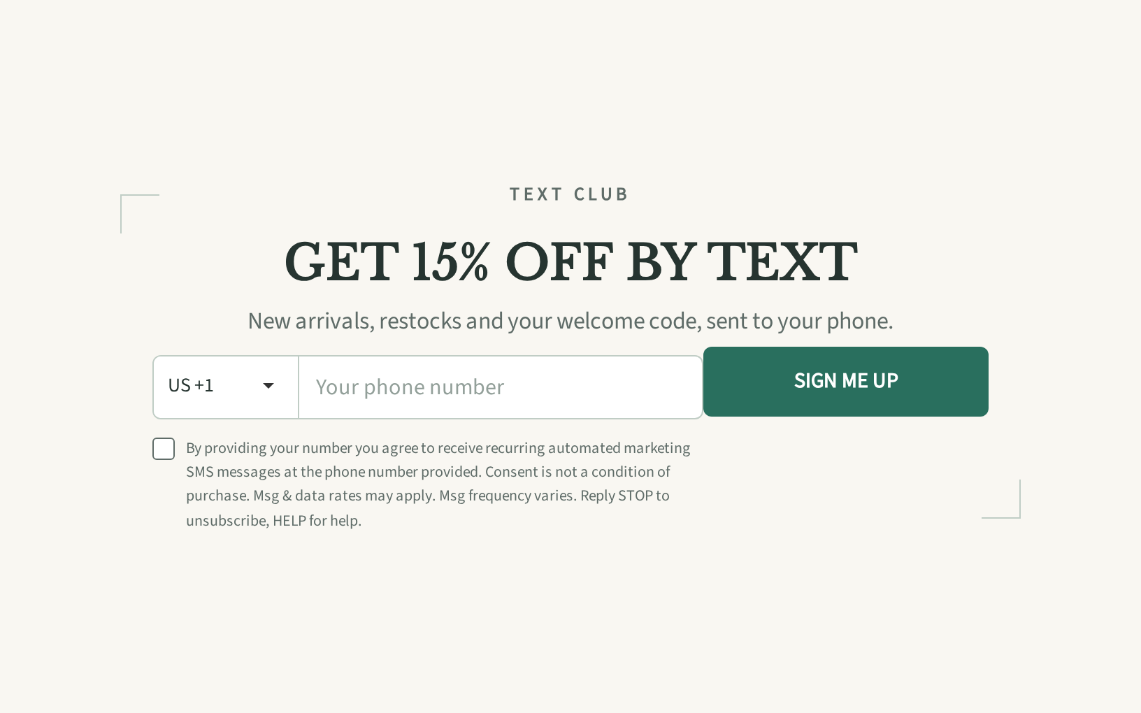 Collectibles SMS Signup, step 1 of 3 (Capture (Phone))