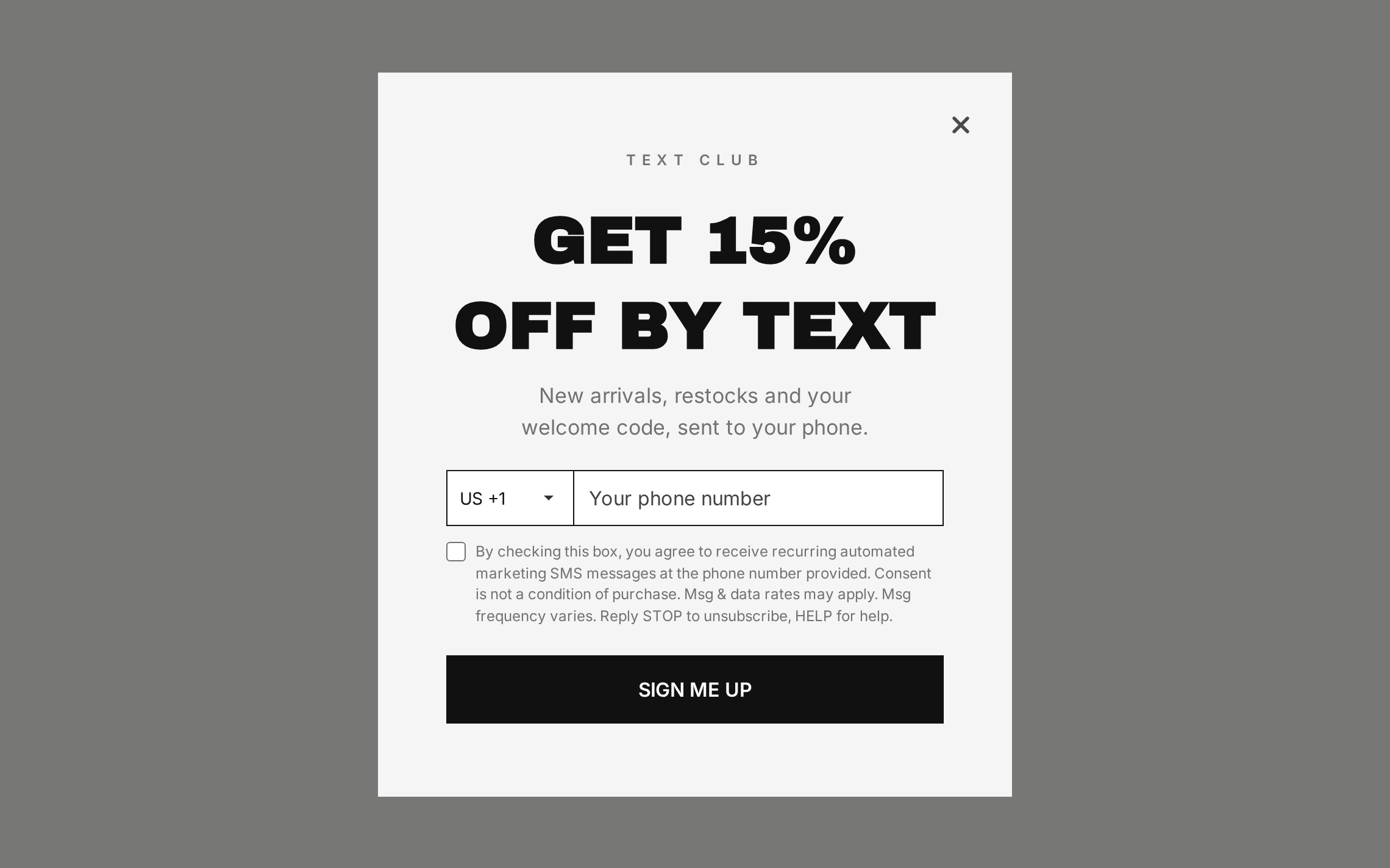 Fashion SMS Signup, step 1 of 3 (Capture (Phone))