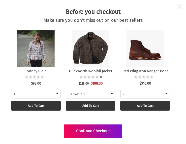 Cross Sell (Initiate Checkout)