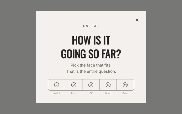 Supplements Emoji Feedback, step 1 of 2 (Capture (Rating))