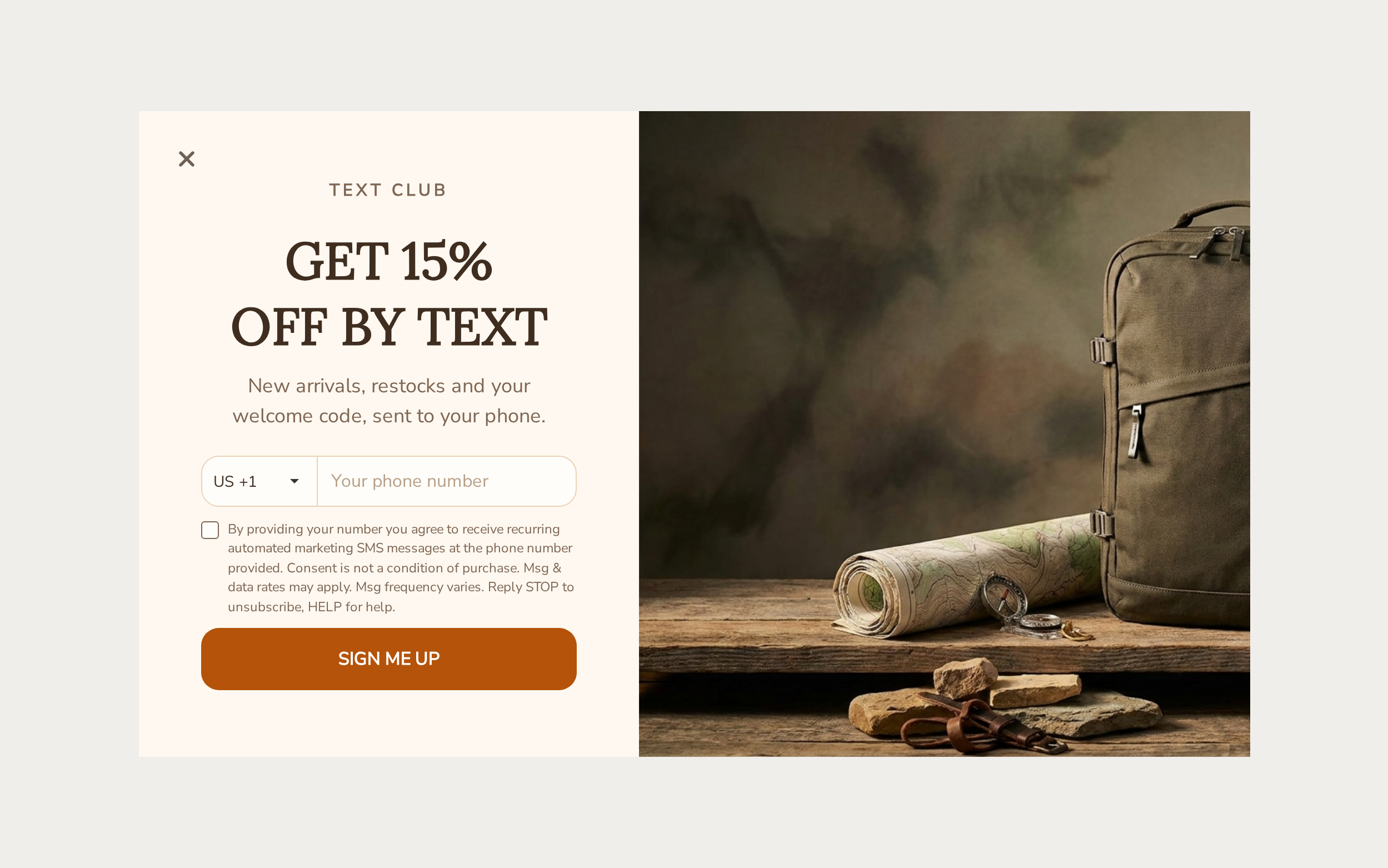 Outdoor SMS Signup, step 1 of 3 (Capture (Phone))