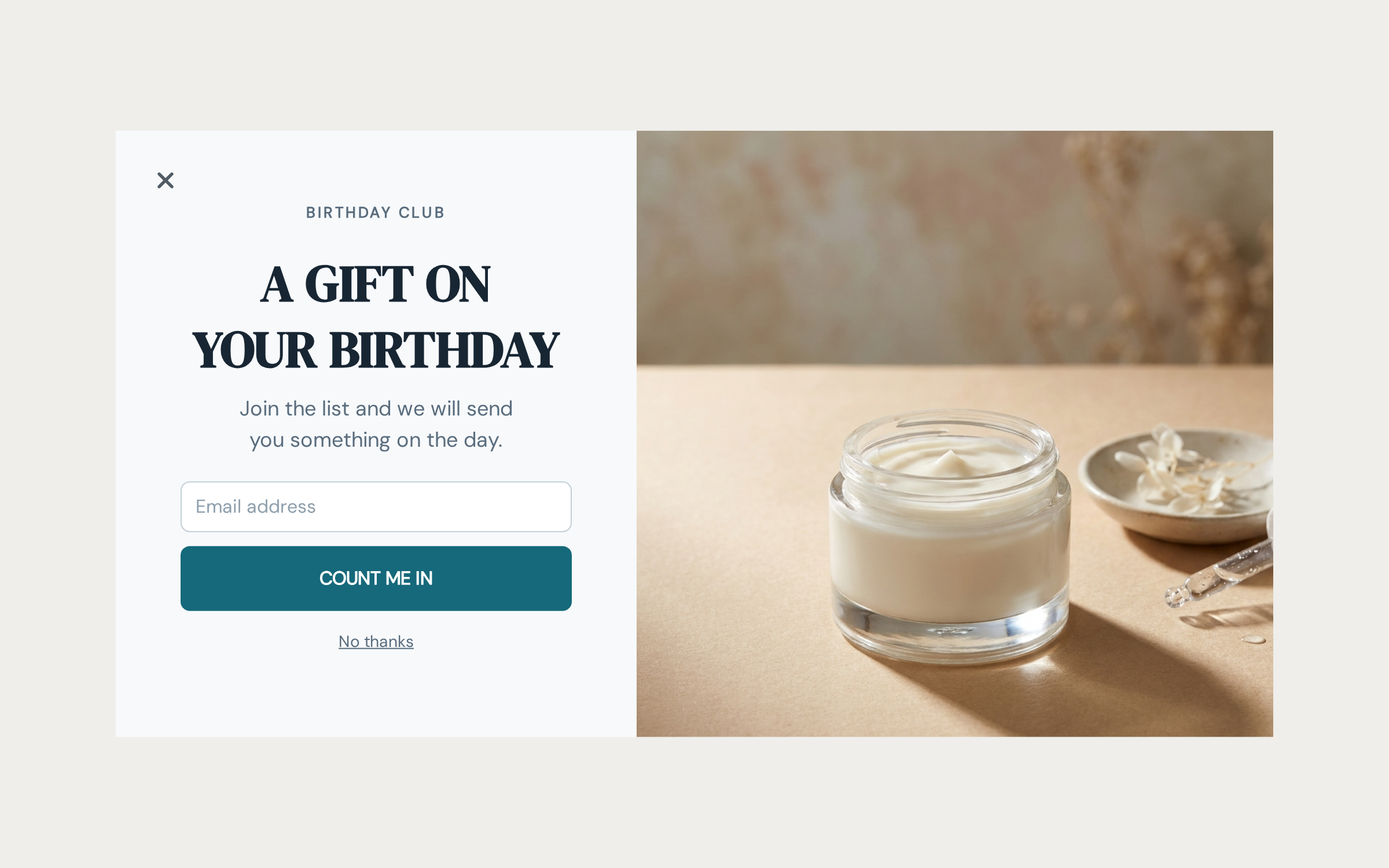 Skincare Birthday Club, step 1 of 4 (Capture (Email))