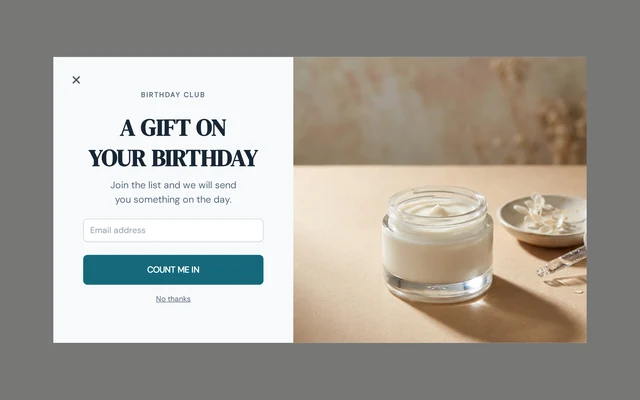 Skincare Birthday Club, step 1 of 4 (Capture (Email))