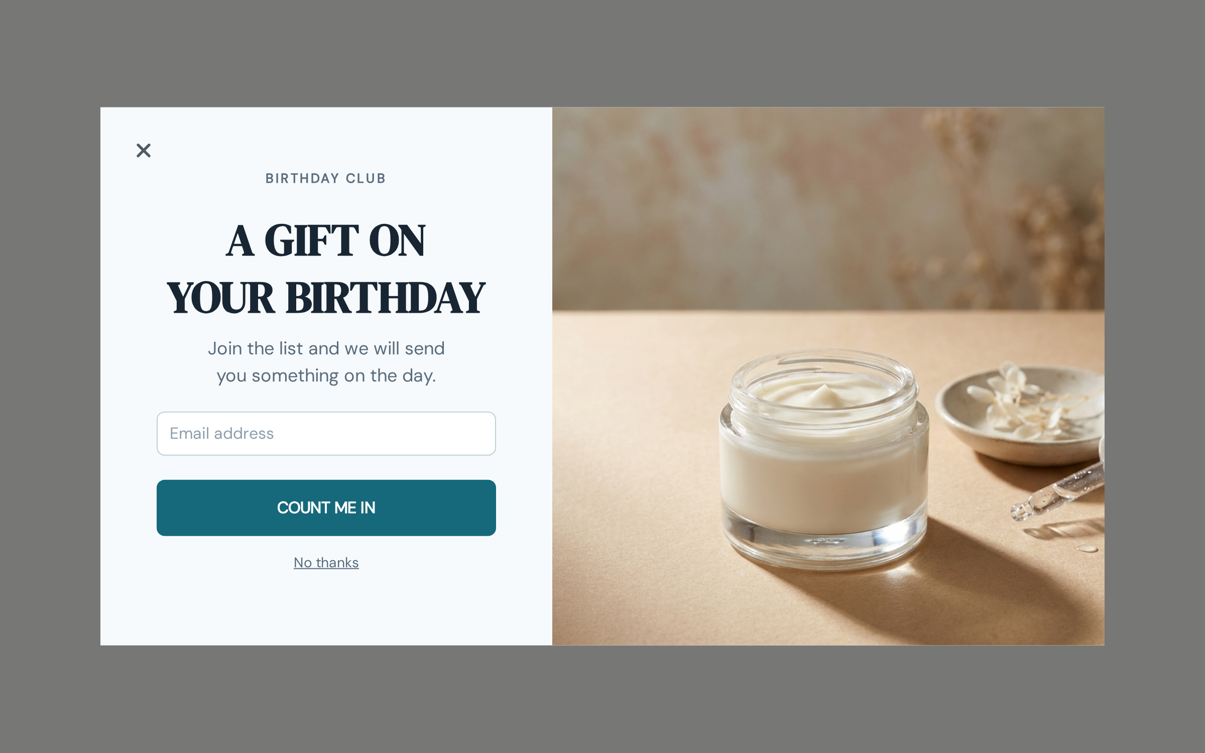 Skincare Birthday Club, step 1 of 4 (Capture (Email))