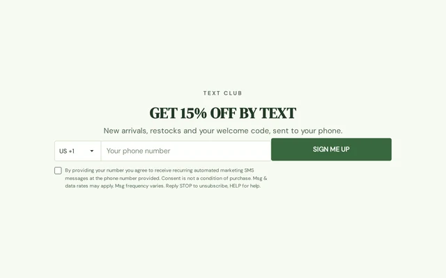Home Decor SMS Signup, step 1 of 3 (Capture (Phone))