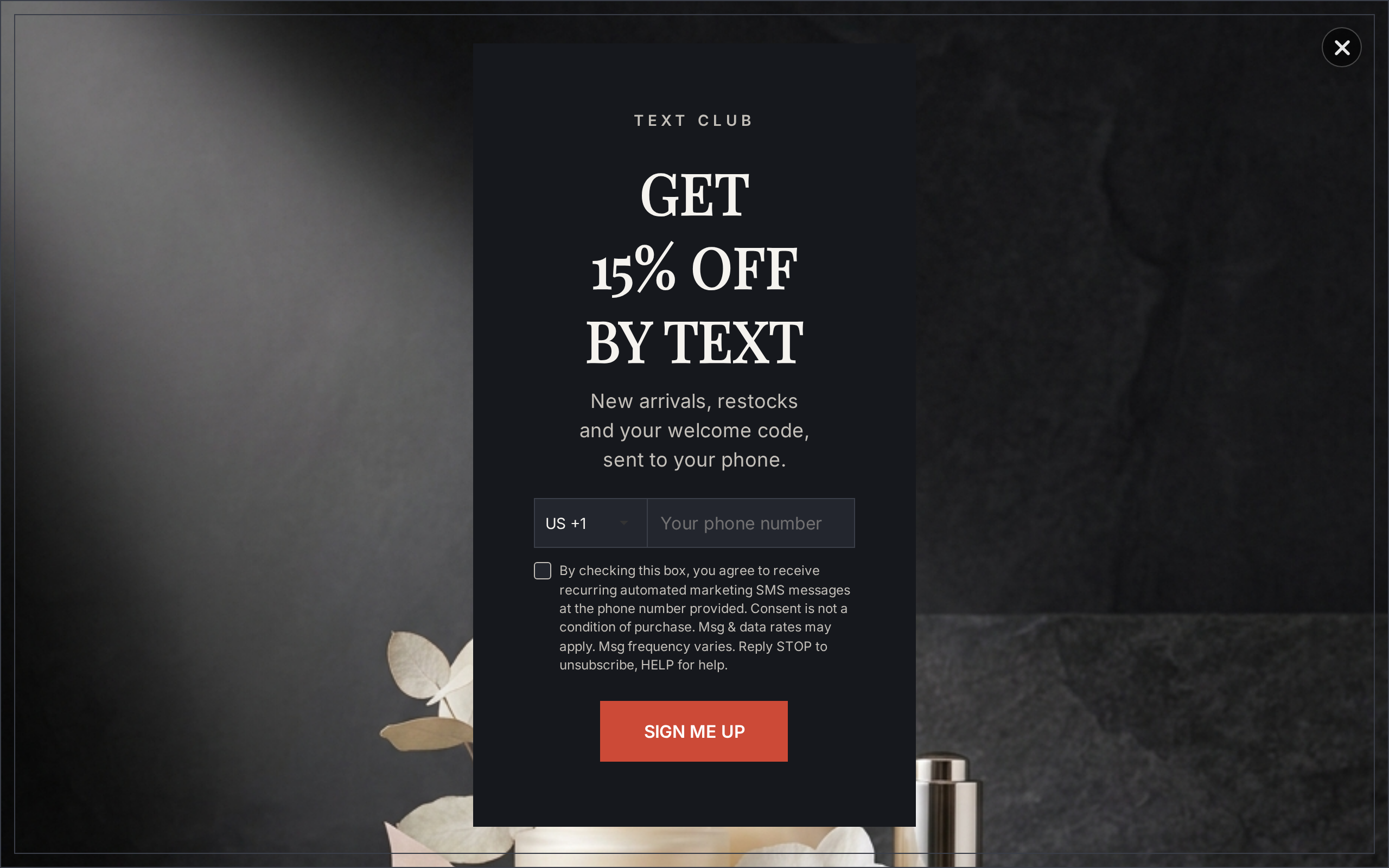 Skincare SMS Signup, step 1 of 3 (Capture (Phone))