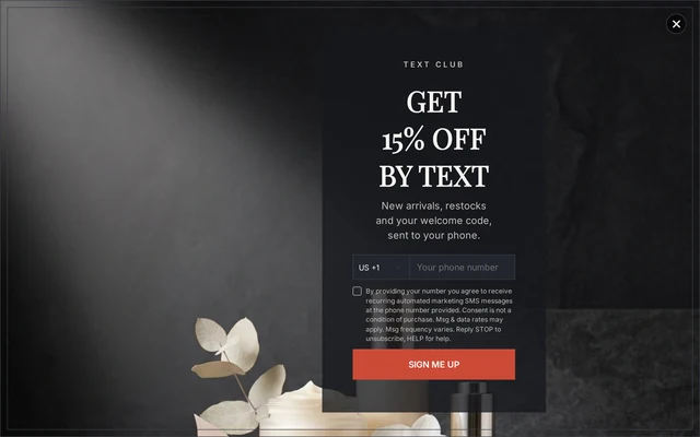 Skincare SMS Signup, step 1 of 3 (Capture (Phone))