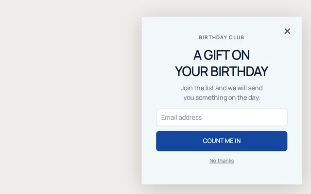 Baby Birthday Club, step 1 of 4 (Capture (Email))