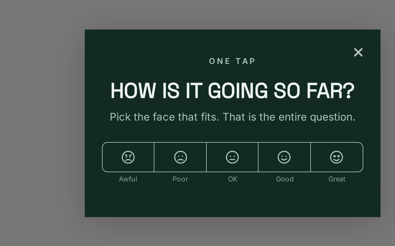 Wellness Emoji Feedback, step 1 of 2 (Capture (Rating))