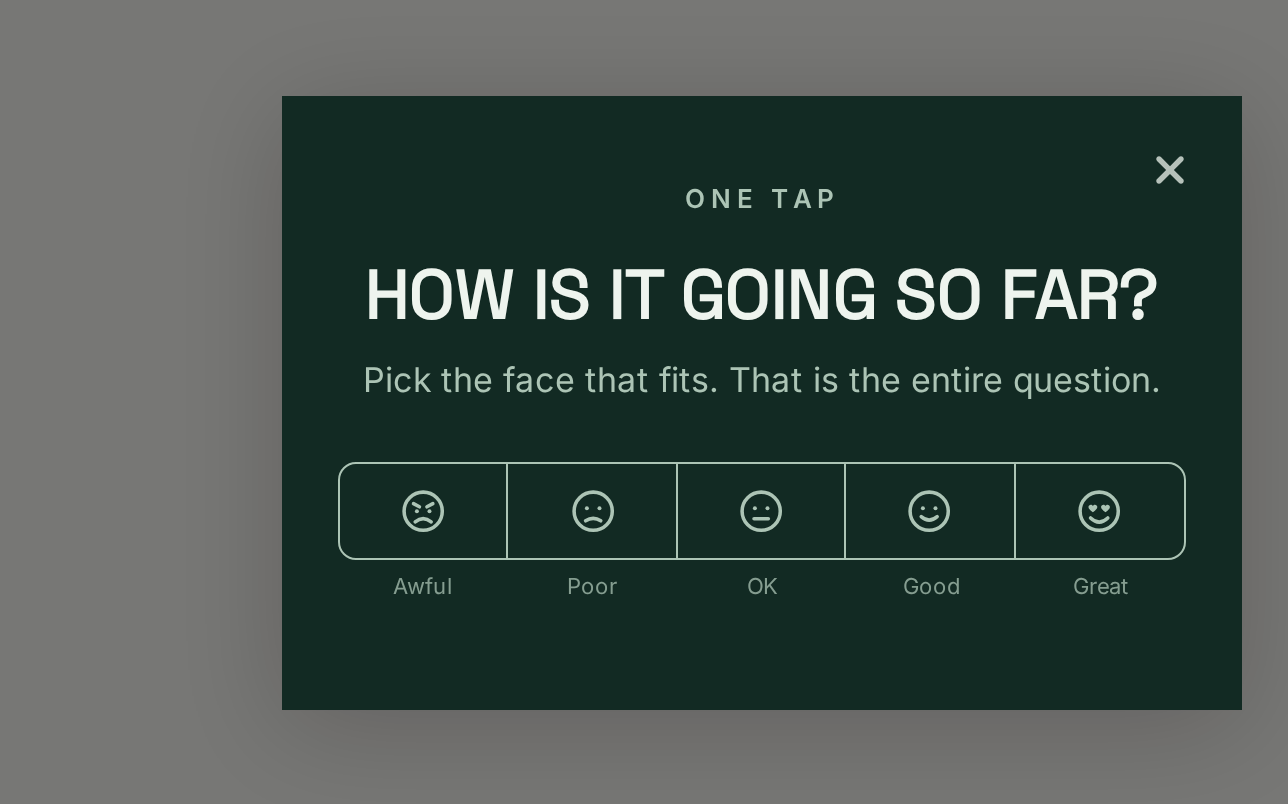 Wellness Emoji Feedback, step 1 of 2 (Capture (Rating))