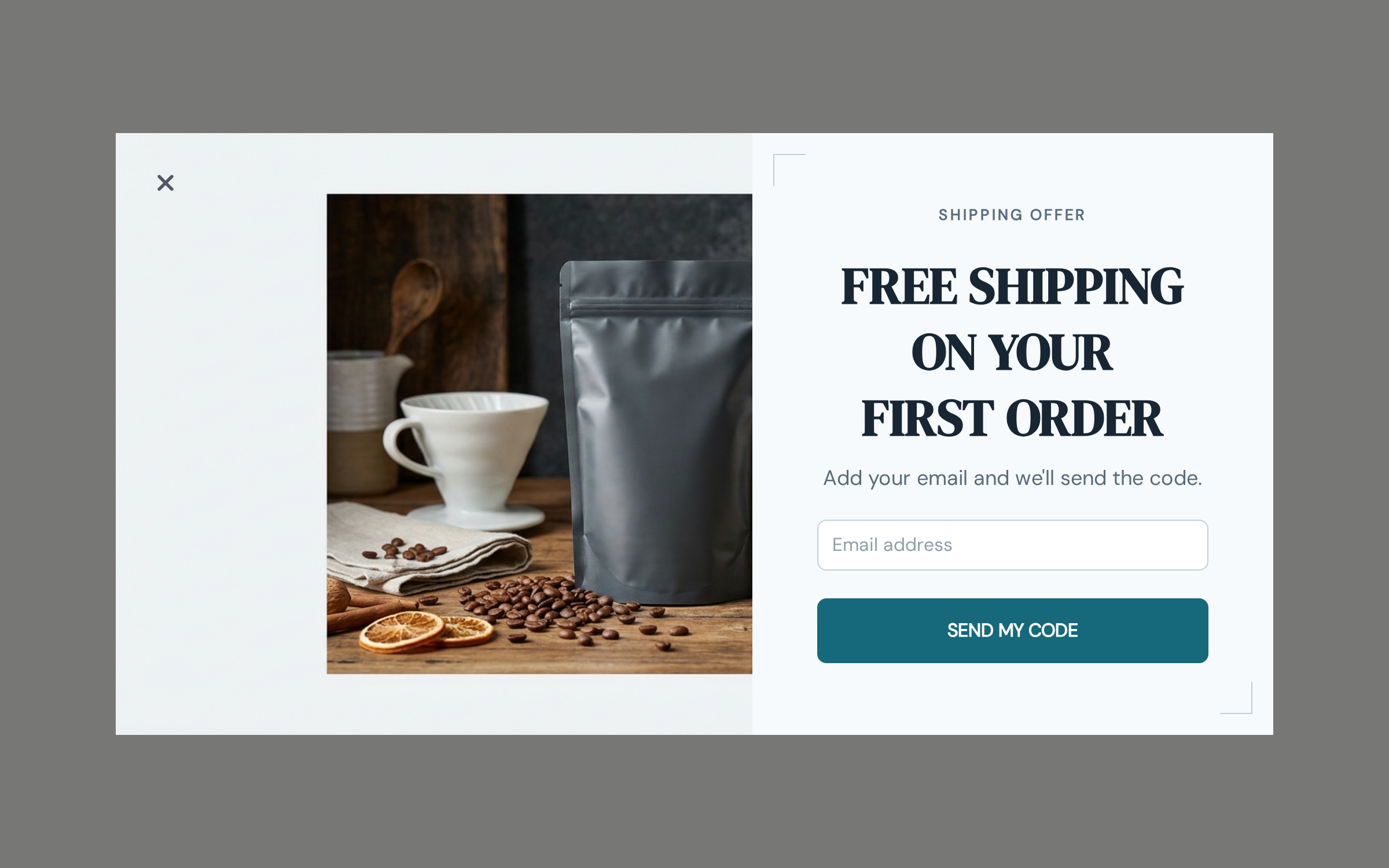 Coffee Free Shipping, step 1 of 3 (Capture (Email))