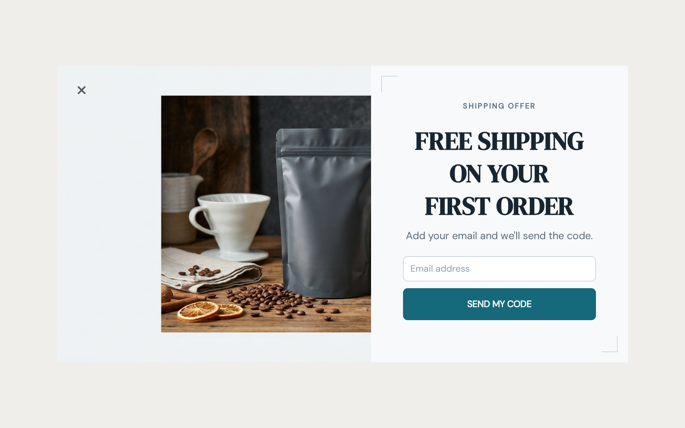 Coffee Free Shipping, step 1 of 3 (Capture (Email))