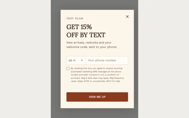 Jewelry SMS Signup, step 1 of 3 (Capture (Phone))