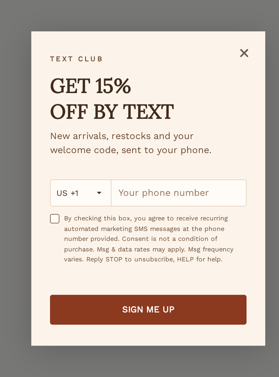 Jewelry SMS Signup, step 1 of 3 (Capture (Phone))