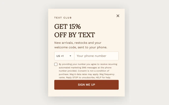 Jewelry SMS Signup, step 1 of 3 (Capture (Phone))