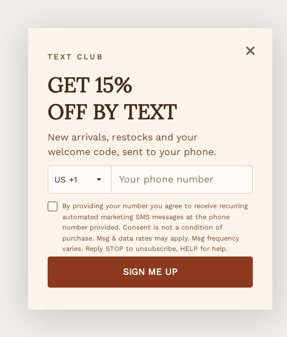 Jewelry SMS Signup, step 1 of 3 (Capture (Phone))