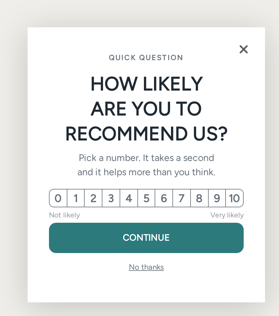 Coffee NPS Survey, step 1 of 3 (Capture (Rating))