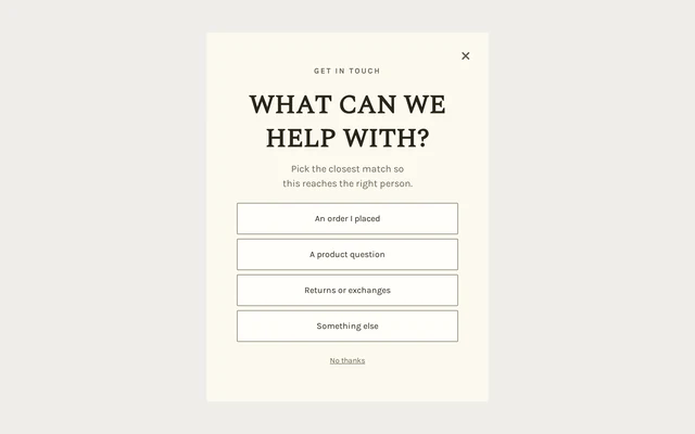 Stationery Contact Form, step 1 of 3 (Capture (Choice question))