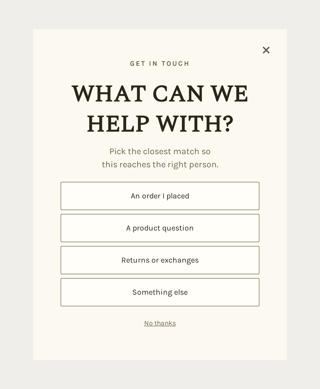 Stationery Contact Form, step 1 of 3 (Capture (Choice question))