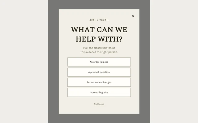 Stationery Contact Form, step 1 of 3 (Capture (Choice question))