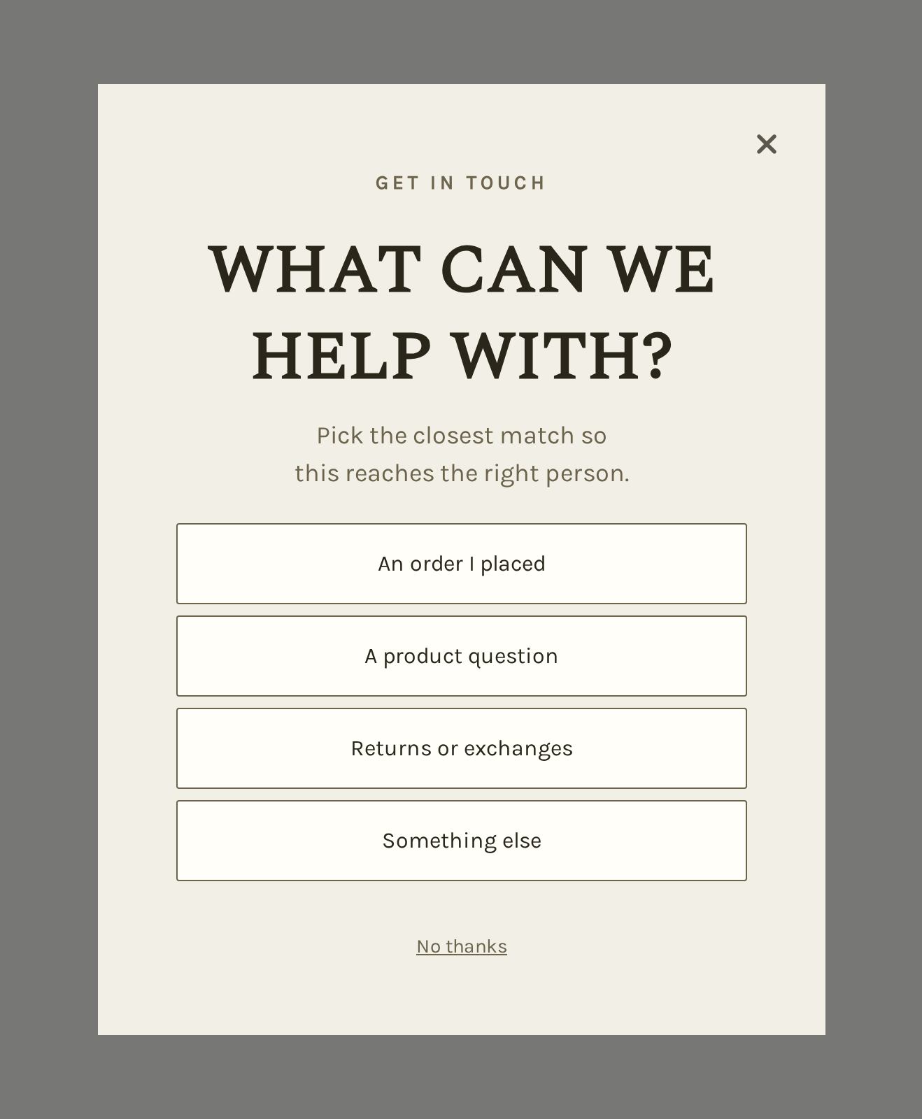 Stationery Contact Form, step 1 of 3 (Capture (Choice question))