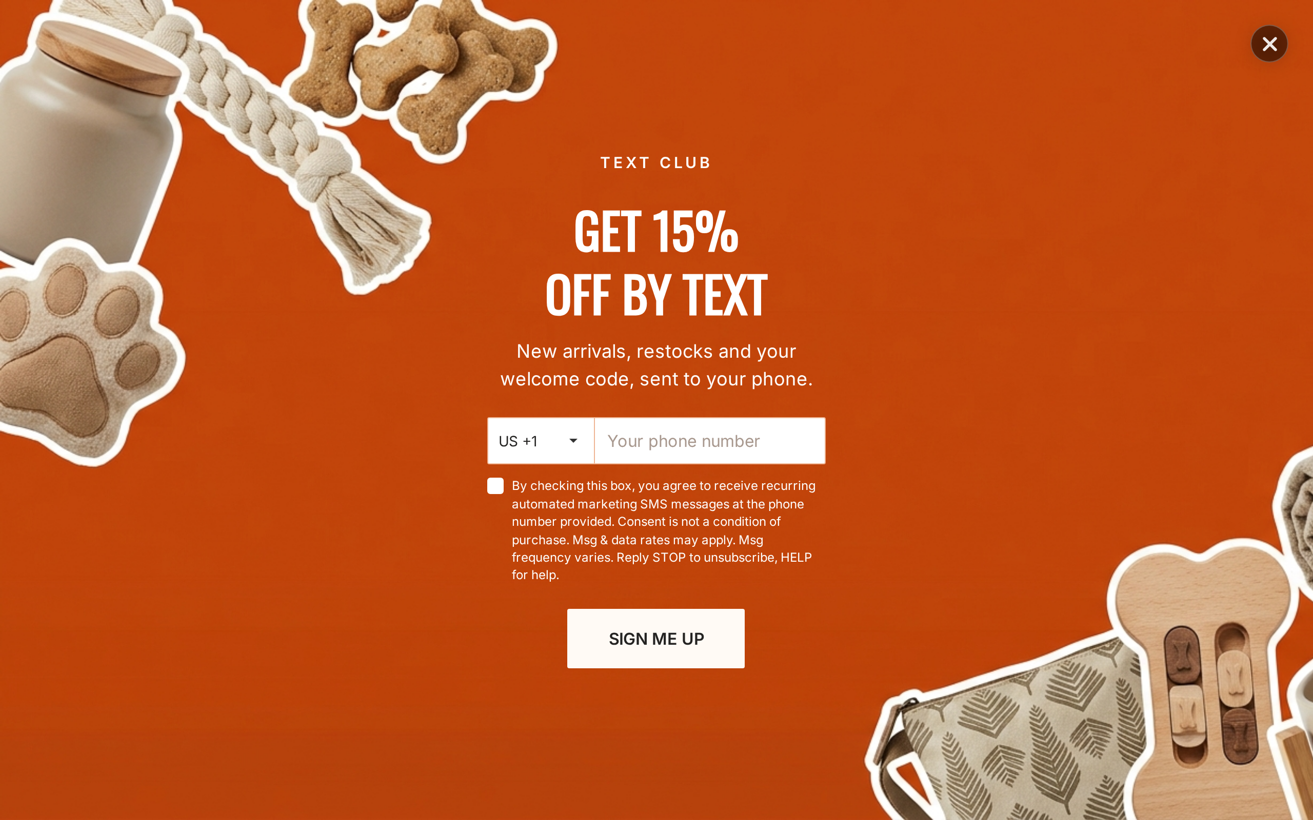 Pet Supplies SMS Signup, step 1 of 3 (Capture (Phone))