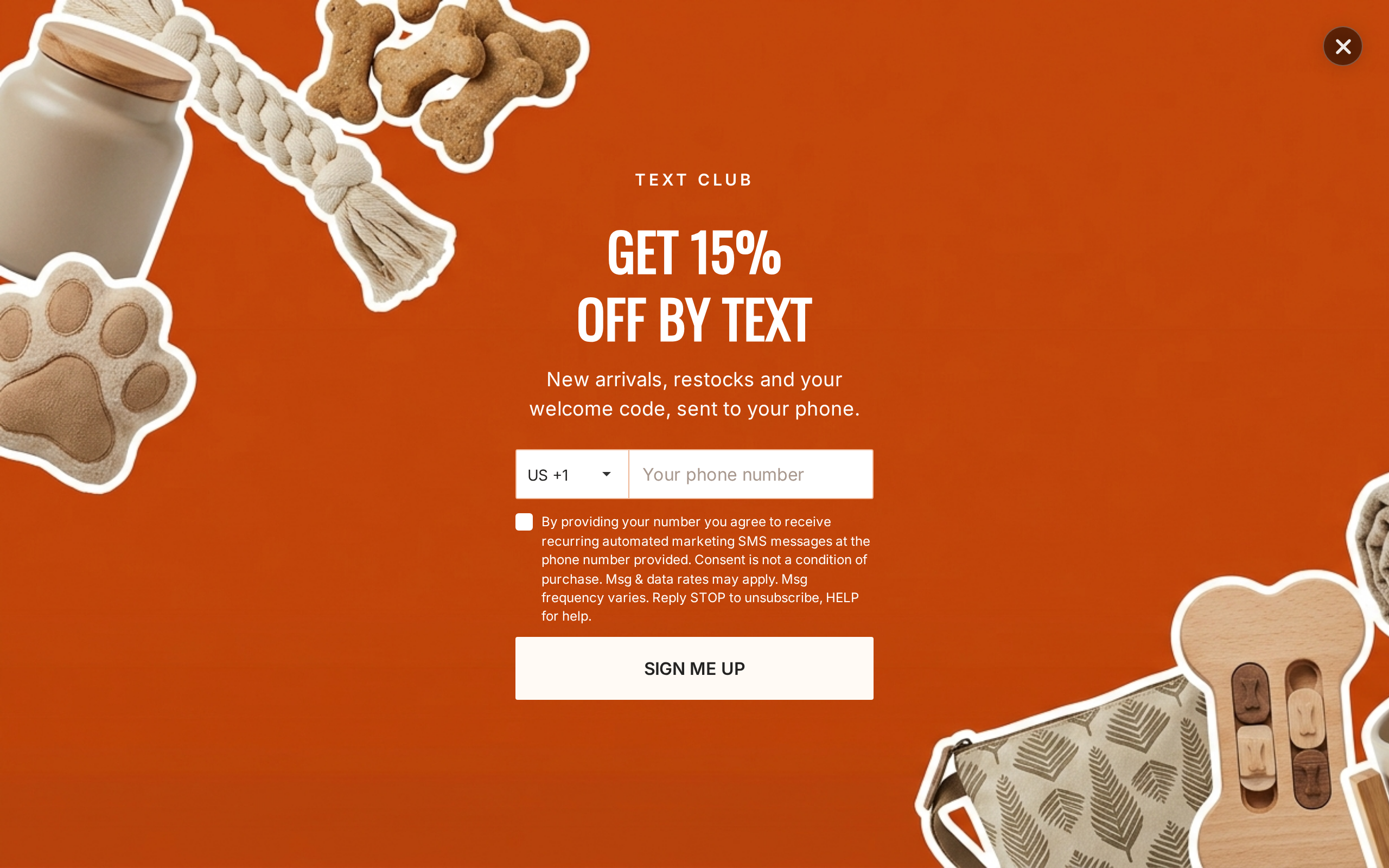 Pet Supplies SMS Signup, step 1 of 3 (Capture (Phone))