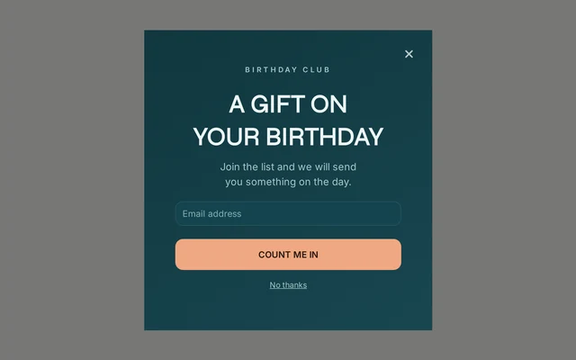 Jewelry Birthday Club, step 1 of 4 (Capture (Email))