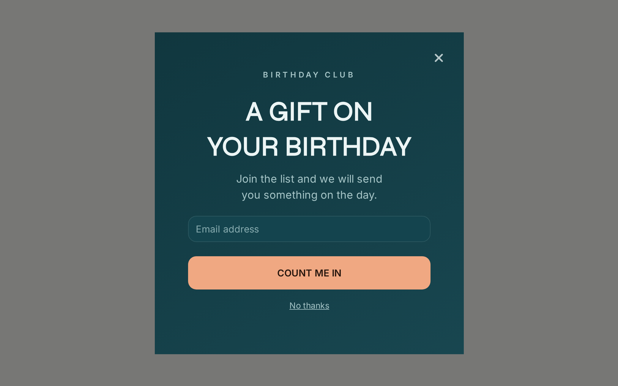 Jewelry Birthday Club, step 1 of 4 (Capture (Email))