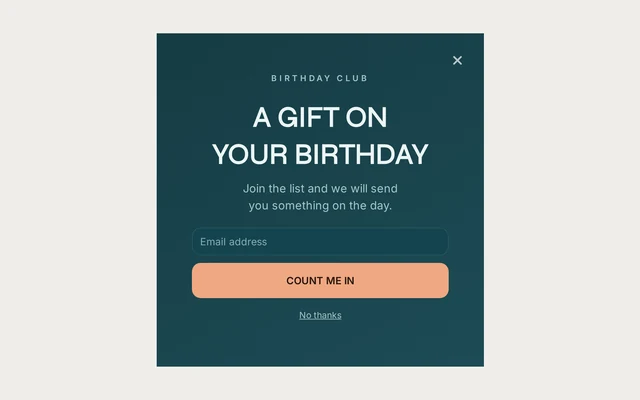 Jewelry Birthday Club, step 1 of 4 (Capture (Email))