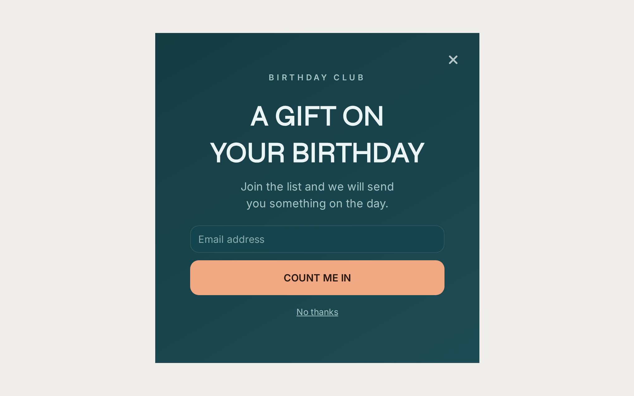 Jewelry Birthday Club, step 1 of 4 (Capture (Email))