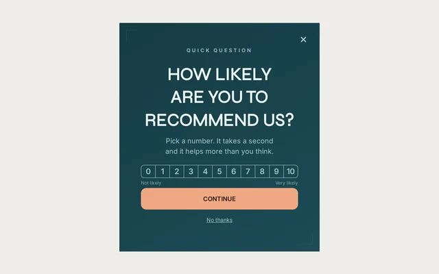 Collectibles NPS Survey, step 1 of 3 (Capture (Rating))