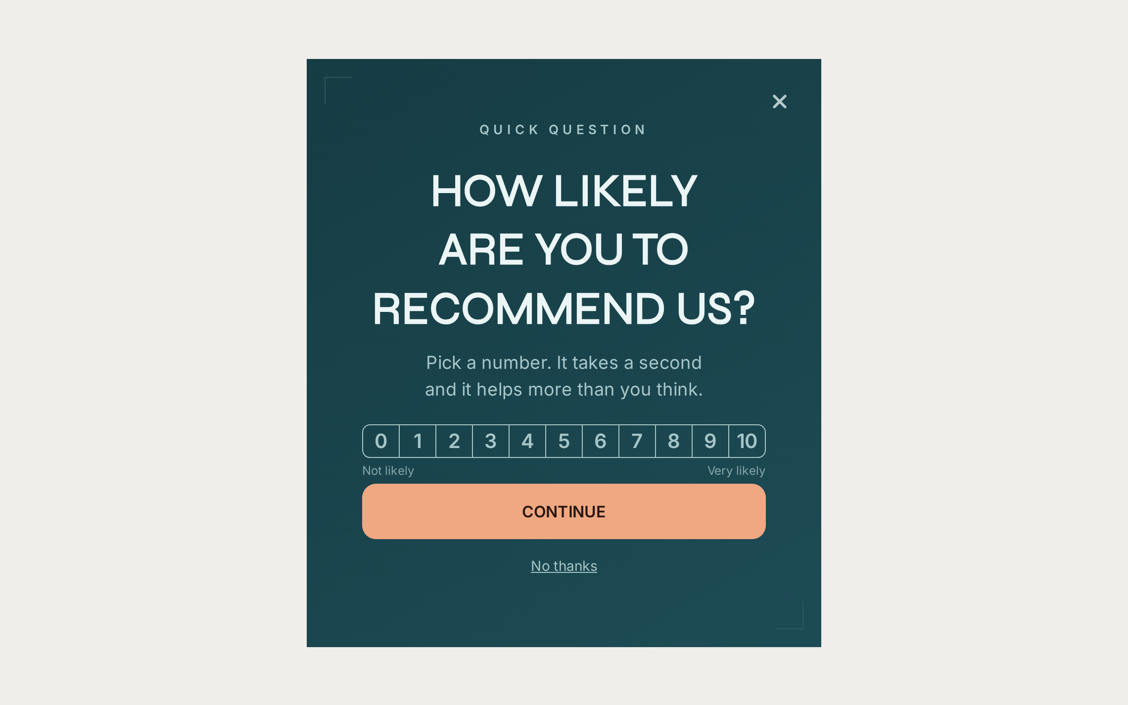Collectibles NPS Survey, step 1 of 3 (Capture (Rating))