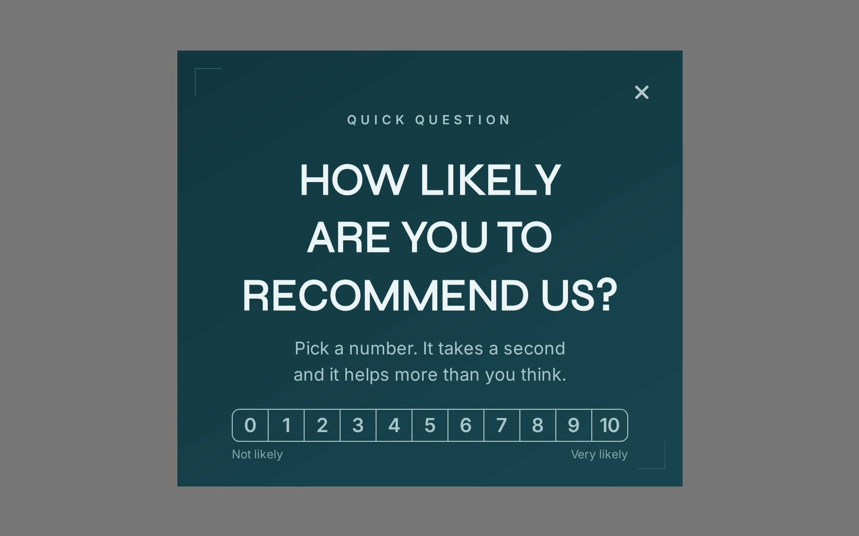 Collectibles NPS Survey, step 1 of 3 (Capture (Rating))