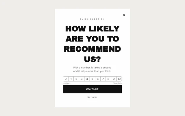 Stationery NPS Survey, step 1 of 3 (Capture (Rating))