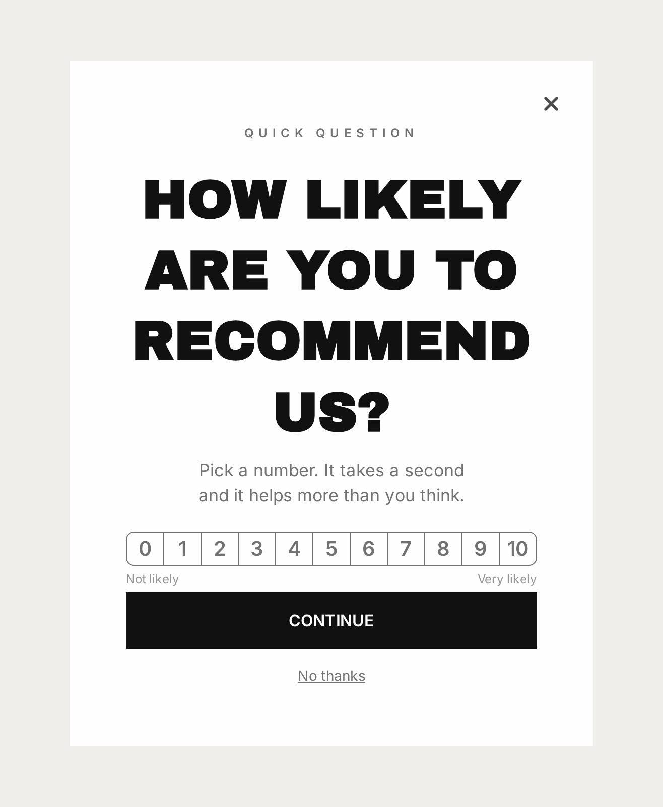Stationery NPS Survey, step 1 of 3 (Capture (Rating))