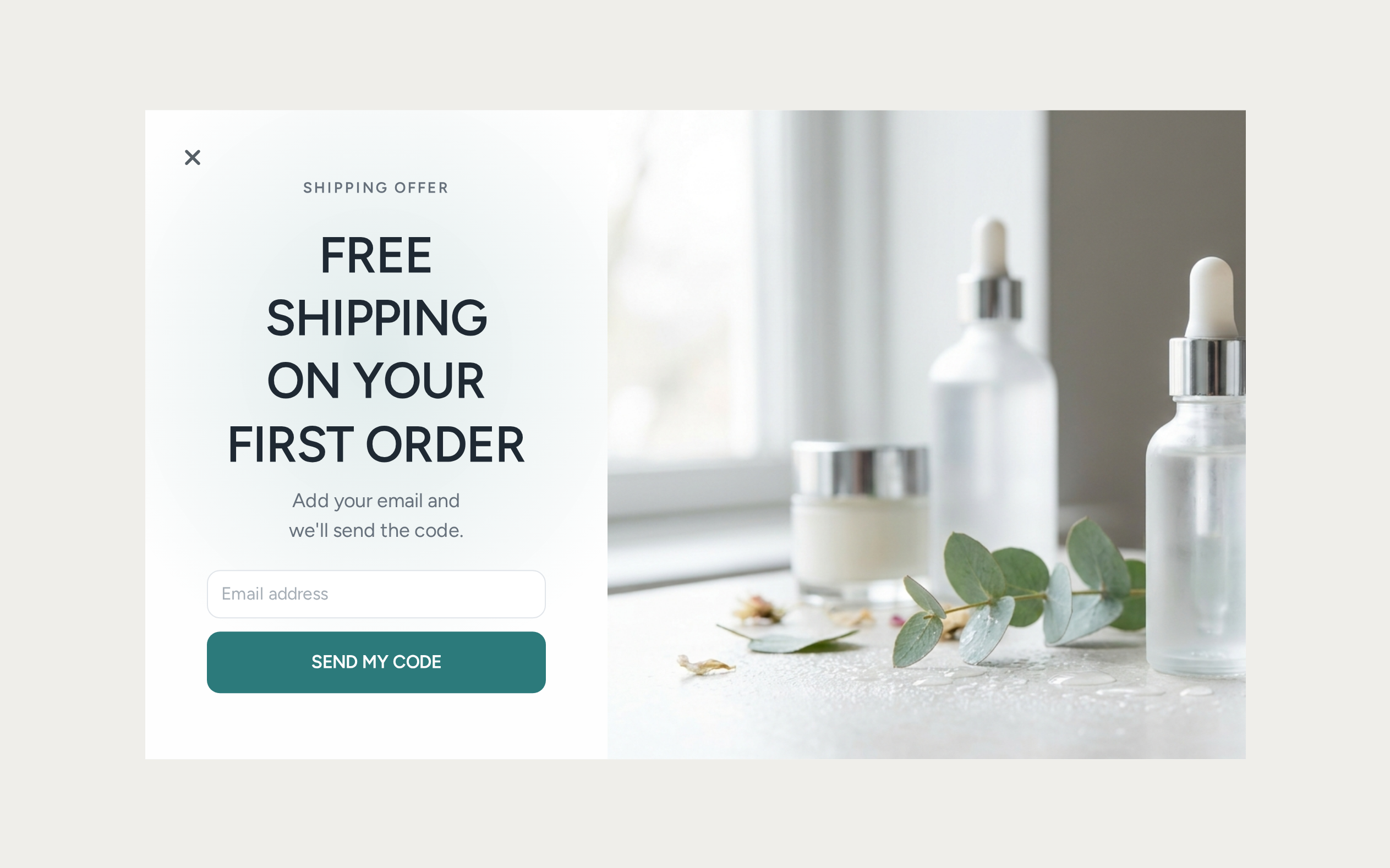 Skincare Free Shipping, step 1 of 3 (Capture (Email))