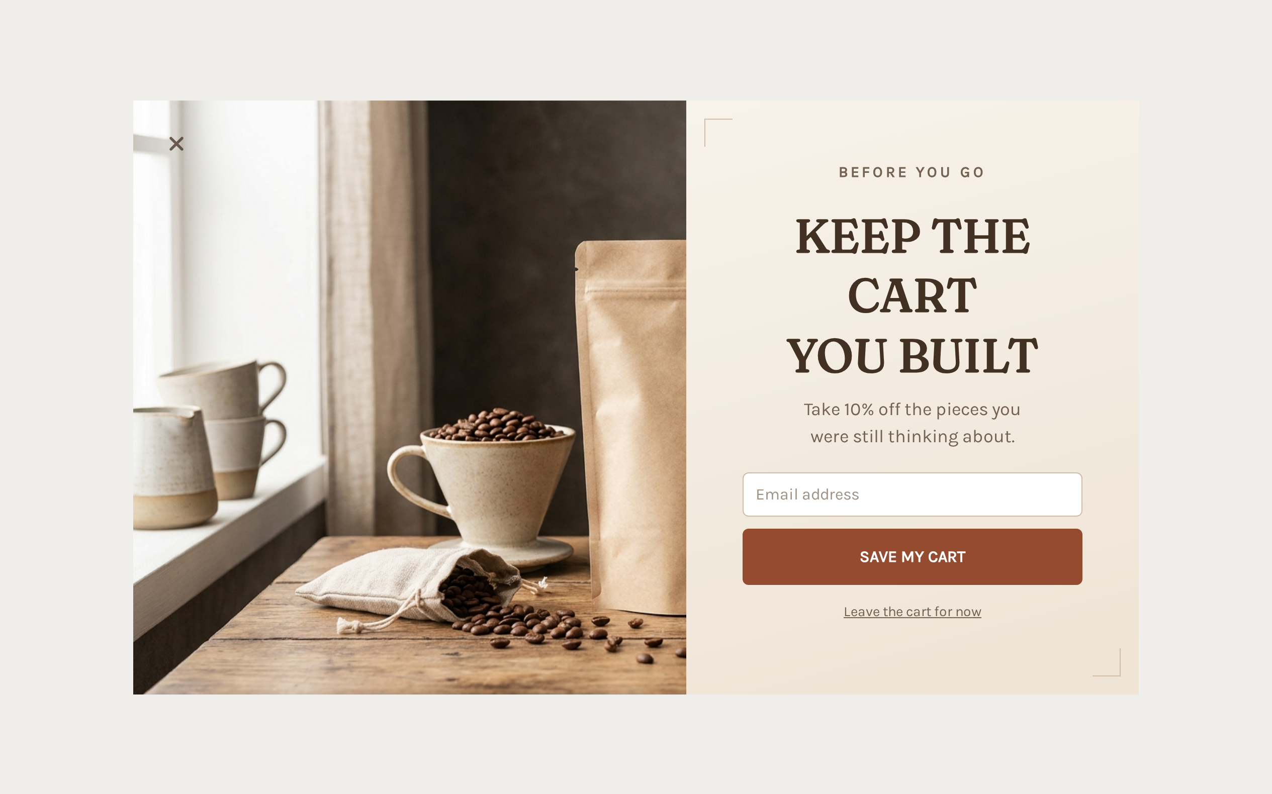 Coffee Exit Intent, step 1 of 3 (Capture (Email))